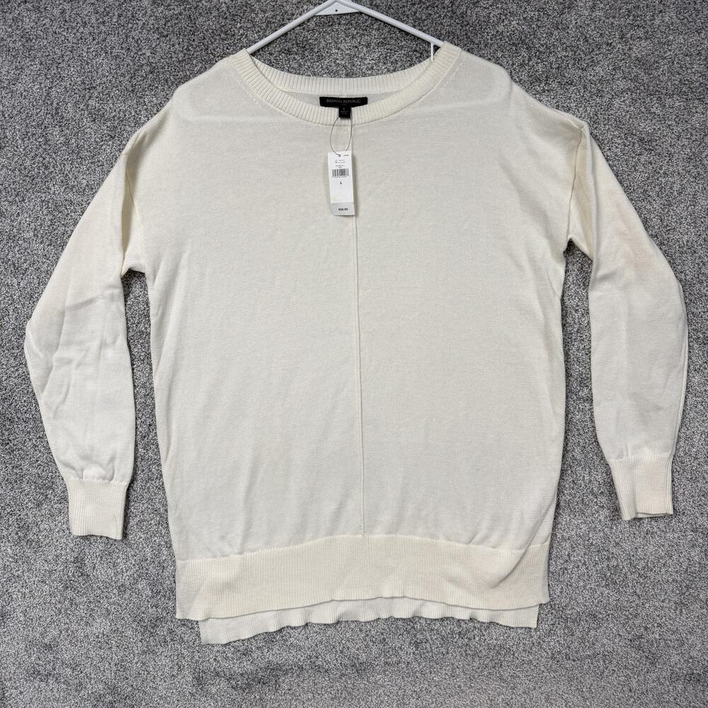 Banana Republic Sweater Womens L White Crew Neck Clean Girl Minimalist Layering